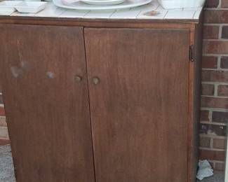 Vintage Mid-Century Kitchen Base Cabinet with Tile Top