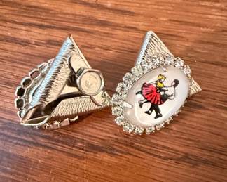 Vintage Square Dance Couple Rhinestone Clip-On Earrings