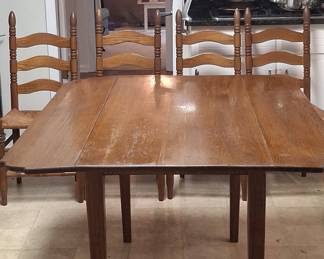 Vintage Oak Drop-Leaf Table and Ladder-Back Chairs
