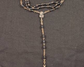 Vintage Black Glass Bead Rosary with Metal Chain