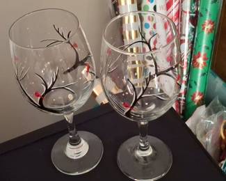 Hand-Painted Cardinal and Winter Tree Wine Glasses (Set of 2)