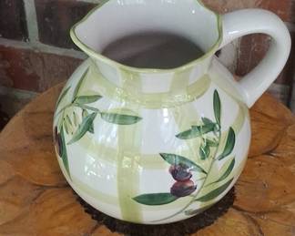 Olive Branch Green Plaid Ceramic Pitcher
