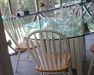 Farmhouse Style Glass Top Dining Set with Spindle Back Chairs