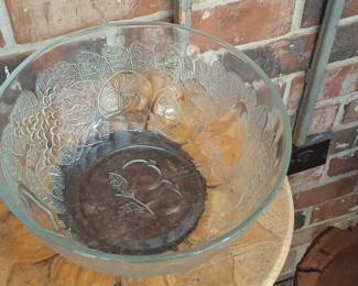 Vintage KIG Glass Indonesia Fruit Motif Punch Bowl