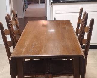 Vintage Oak Drop-Leaf Table and Ladder-Back Chairs