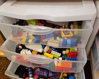 Mixed Lot of LEGO Building Bricks in Plastic Storage Unit