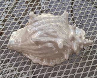Vintage Ceramic Iridescent Shell Planter and Two-Tone Stoneware Crock