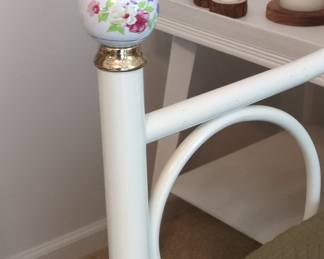 Vintage White Metal Daybed with Floral Porcelain Finials