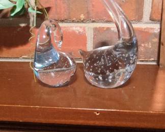 Murano Style Controlled Bubble Glass Swans