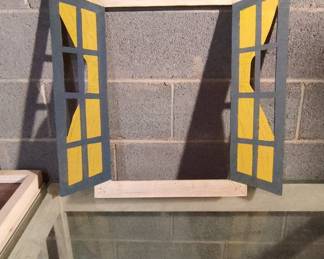 Decorative Faux Window Wall Hanging with Shutters
