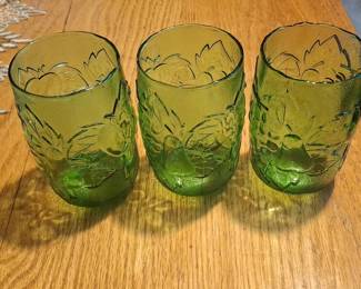 Tiara Sandwich Pattern Green Glass Tumblers