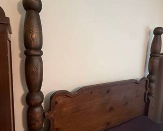 Rustic Pine Four-Poster Bed Frame