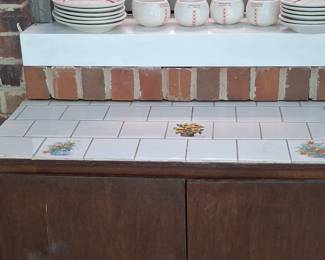 Vintage Mid-Century Kitchen Base Cabinet with Tile Top