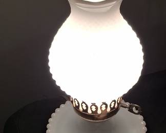 Vintage Hobnail Milk Glass Hurricane Table Lamp