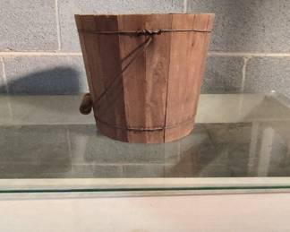 Wire Banded Wooden Stave Bucket with Roller Handle