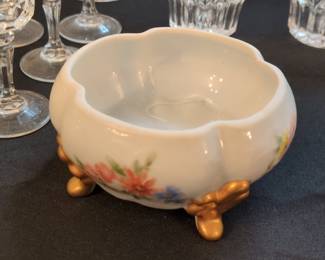 Vintage Hand-Painted Porcelain Footed Trinket Dish