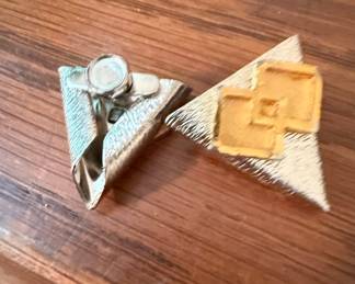 Vintage Geometric Two-Tone Clip-On Earrings