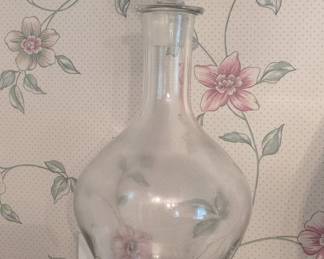 Vintage Etched Glass Decanter with Floral Motif