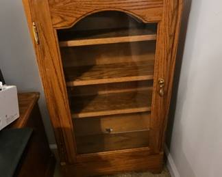 Vintage Oak Display Cabinet with Arched Glass Door