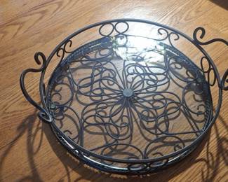 Southern Living at Home Jamestown Wrought Iron and Glass Serving Tray