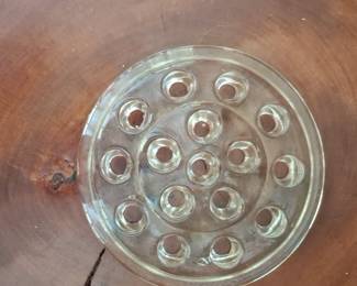 Vintage 16-Hole Clear Glass Flower Frog