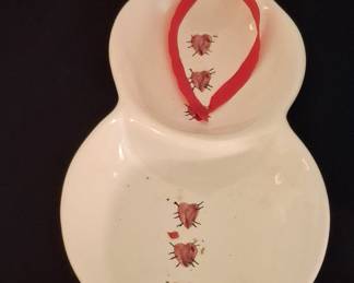 Ceramic Snowman Divided Serving Dish with Hearts
