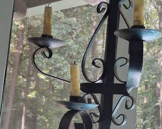 Vintage Wrought Iron Three-Light Candle Sconce