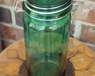 Vintage L'Ideal Green Glass Jar