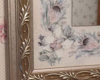 Vintage Floral Painted Wall Mirror