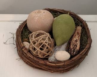 Decorative Wicker Nest with Faux Pear and Botanical Fillers