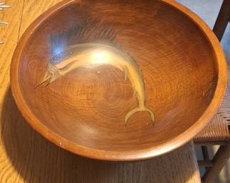 Vintage Hand-Painted Sailfish Wooden Bowl