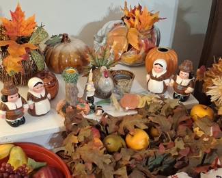 Assorted Thanksgiving Pilgrim and Pumpkin Figurines Collection