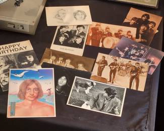 Collection of Vintage Beatles and John Lennon Ephemera including Photos, Cards, and Album Art
