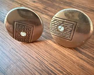 Mid-Century Modern Gold-Tone Cufflinks with Rhinestone Accents