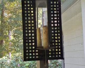 Black Metal Lattice Wall Sconce Mirror with Candle Holder