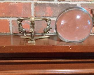 Vintage Crystal Sphere with Three Elephant Stand