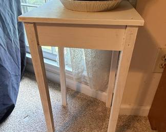 Vintage Painted Wooden Pedestal Plant Stand with Drawer