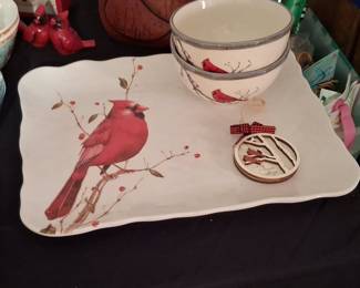 Certified International "Winter's Medley" Cardinal Serving Set