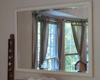 White Wood Frame Beveled Wall Mirror