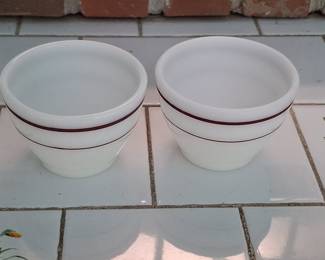 Pyrex Restaurant Ware Coffee Cups with Burgundy Stripe