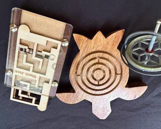 Vintage Wooden Maze Puzzles and Metal Gyroscope Lot