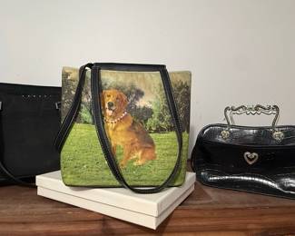 Golden Retriever Print Canvas Tote Bag with Rhinestone Collar