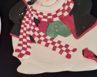 Fitz and Floyd Holly Jolly Snowman Canape Plate
