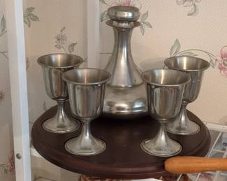 Kirk Stieff Pewter Decanter and 4 Goblets Set