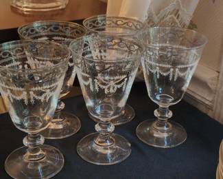 Vintage Fostoria Corsage Etched Crystal Wine Goblets - Set of 5
