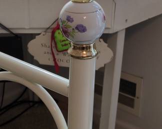 Vintage White Metal Daybed with Floral Porcelain Finials