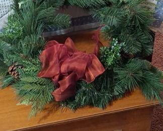 Mixed Evergreen Wreath with Red Bow
