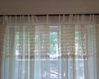 Vintage Crochet Lace Valance with Sheer Curtain Panels