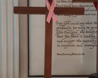 Handcrafted Wooden Standing Cross with Awareness Ribbon