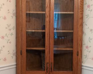 Handmade Oak Corner Curio Cabinet